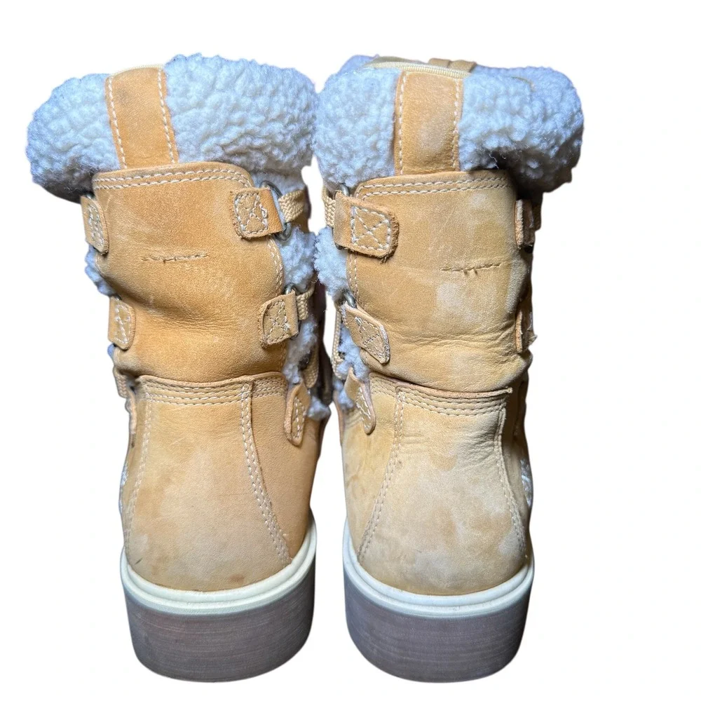 Timberland Women's Wheat Shearling Lace-Up Winter Boots Sz 8.5 Warm Fur Lined